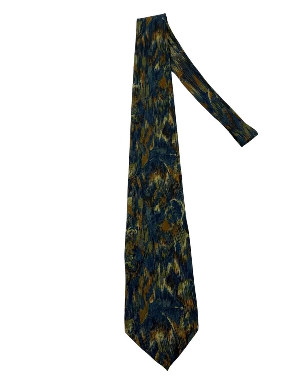 Zanzara Blue Gold Abstract Floral Silk Tie